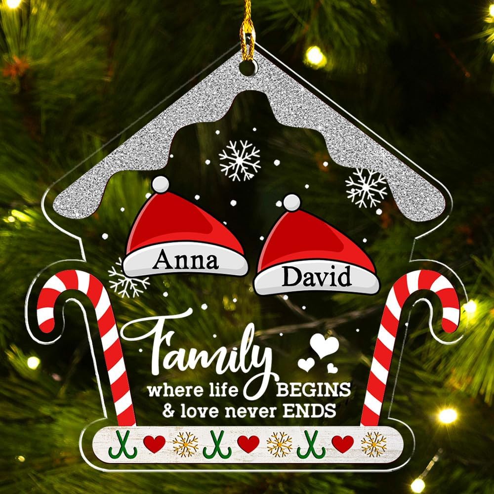 Personalized Chrismas Ornament 2025 - Love Never Ends, Custom Name Charms Family Members up to 10 People, for Family, Friends, and Loved Ones