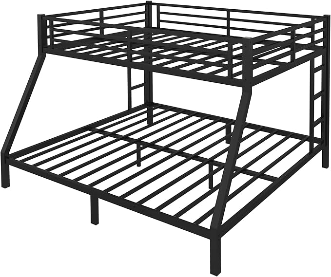 Bellemave Queen Over King Bunk Bed for Adults, Queen Over King Bunk Beds Frame with 2 Side Ladder and Full Length Guardrail, Easy Assemble Bunkbeds, Noise Reduced, Mattress Not Included, Black