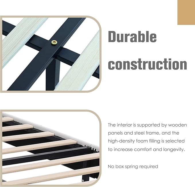 AGARTT Upholstered Platform Bed Frame Queen Size with Headboard and Footboard/Wooden Slats Support/No Box Spring Needed/Easy Assembly,White Linen