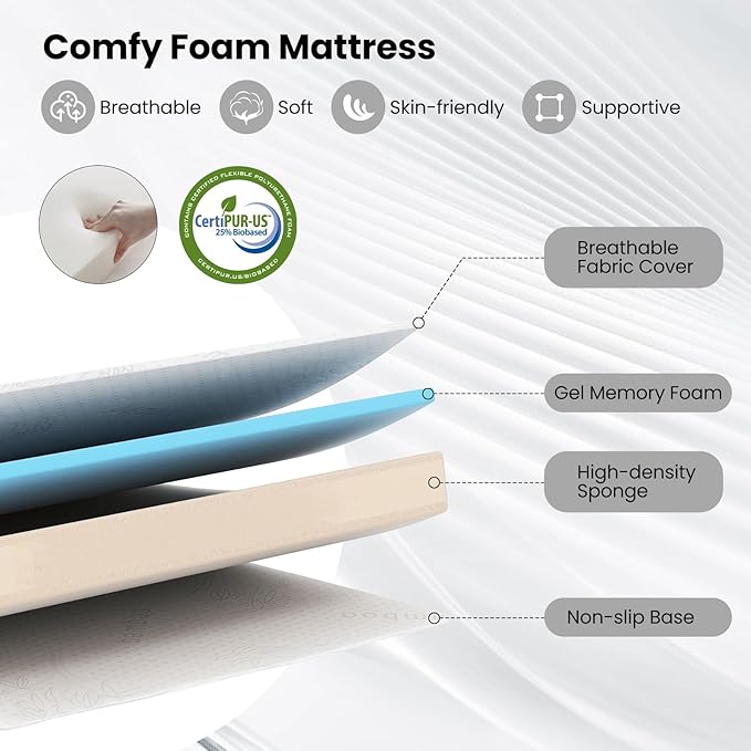 Giantex Twin Folding Bed Frame with Mattress, 75" x 38" Portable Rollaway Guest Bed with Memory Foam Mattress & Metal Frame, Space Saving Roll Away Beds with Mattresses for Adults Guest Apartment