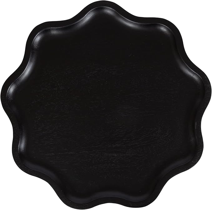 Kate and Laurel Alezar Modern Wooden Round Side Table, 15 x 15 x 22, Black, Solid Wood End Table with Wavy Edge for Bedroom Nightstand or Living Room Accent Table