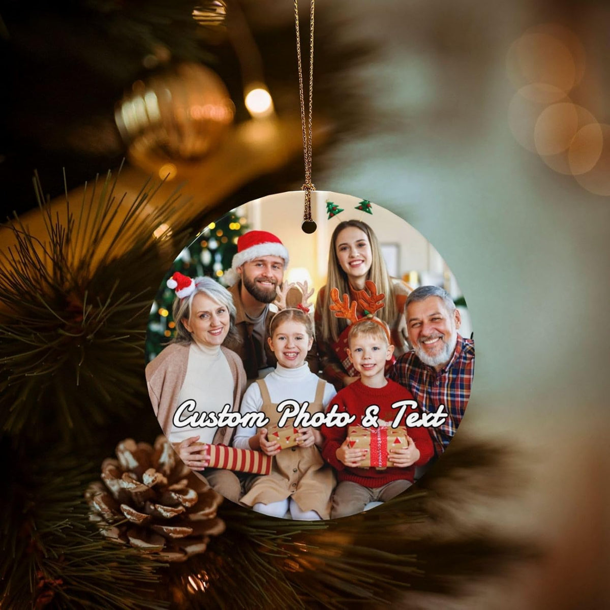 Personalized Christmas Ornaments with Photo 2025 Custom Picture Text Ornaments for Christmas,Double-Sided Ceramic Customized Xmas Tree Decor for Family Couples Dogs,Round