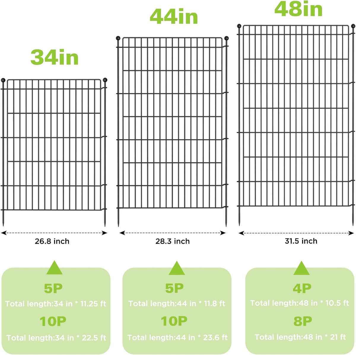 5 Panels No Dig Garden Fence with Gate, 44in(H) × 11.8ft(L) Decorative Metal Outdoor Dog Fence, Rustproof Pet Fencing for Yard, Patio, Flower Bed -Temporary Fencing| Easy to Install