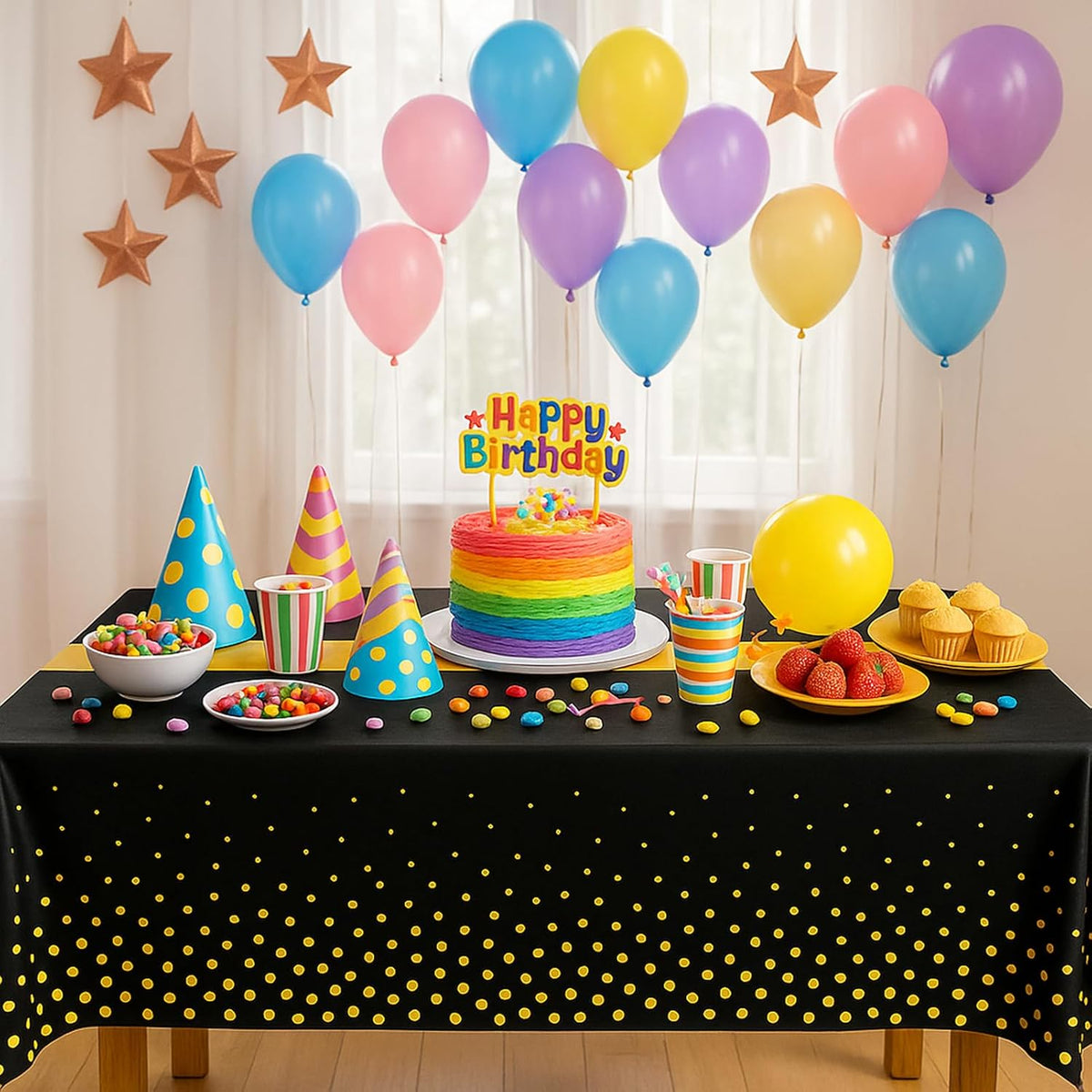 6Pcs Graduation Tablecloth,Graduation Decorations 2025,Black and Gold Retirement Party Decorations for Rectangle Tables,54"x108" Disposable Plastic Table Cloth for Congrats Grad Party Birthday Wedding