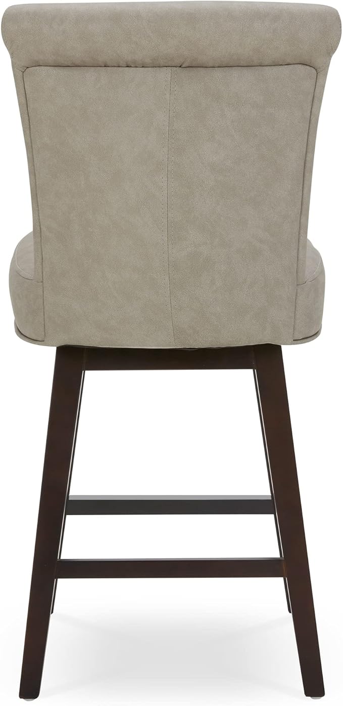 CHITA 26 Inch Counter Height Swivel Bar Stools Set of 3, FSC Certified Modern Upholstered Faux Leather Swivel Barstool Chair with Back, Stone Grey