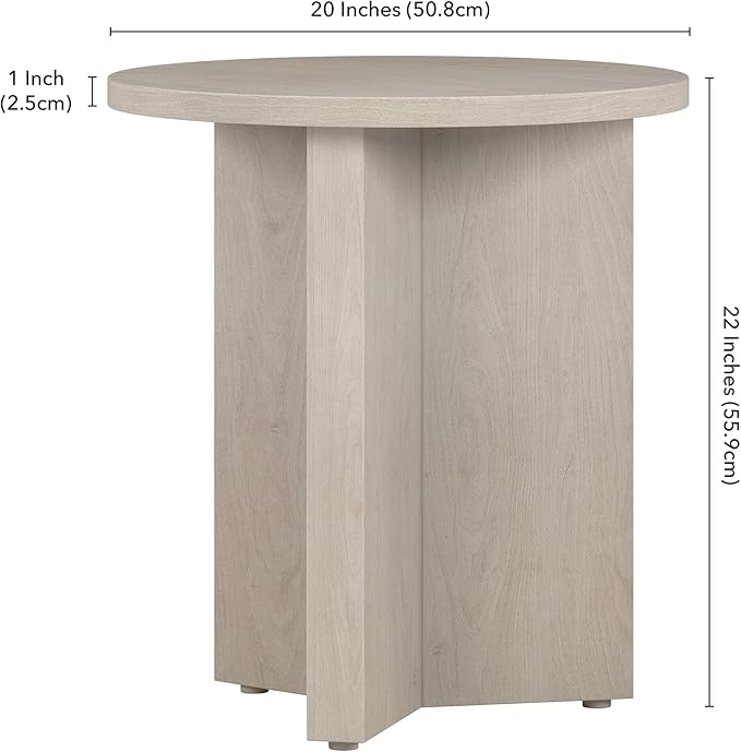 Henn&Hart 20" Wide Round Side Table in Alder White, for Home, Living Room, Bedroom, Entertainment Room or Office