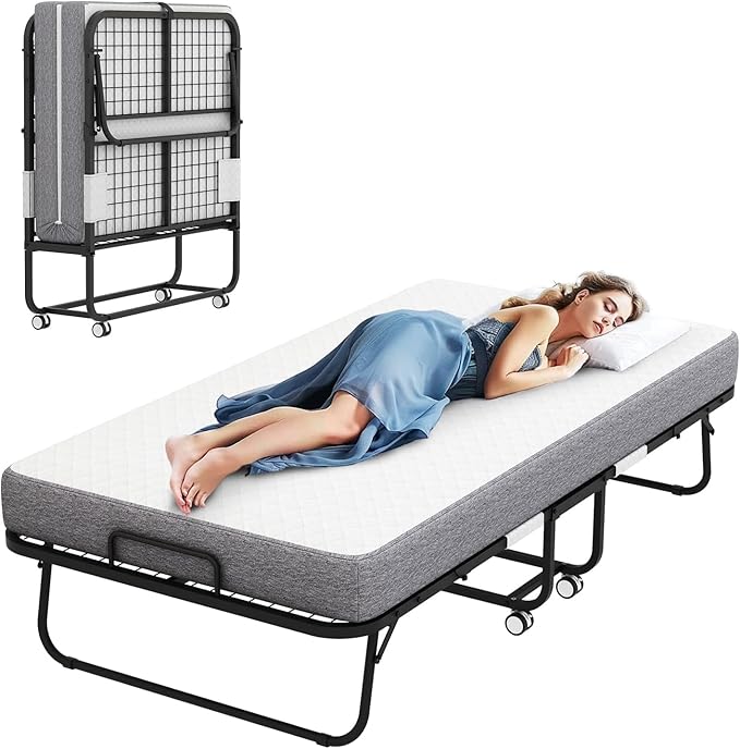 Folding Bed with Mattress, 75''x46'' upsize with Upgraded Sturdy Frame, Adult Portable, Space Saving