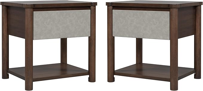 Christopher Knight Home Zeri Bedroom Nightstands Set of 2, Wood Nightstand with Drawers, Small Bedside Table Set of 2, End Table for Living Room, Multipurpose Storage Cabinet, Light Gray + Walnut
