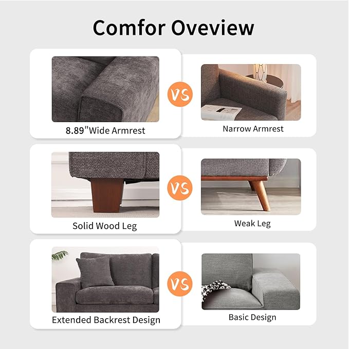 DOPEDIO Modern Loveseat Sofa for Living Room,Chenille Recliner, Removable Cover, Spring Cushions, Solid Wood Frame, Easy Assembly for Small Spaces (71.25inch，Dark Grey)
