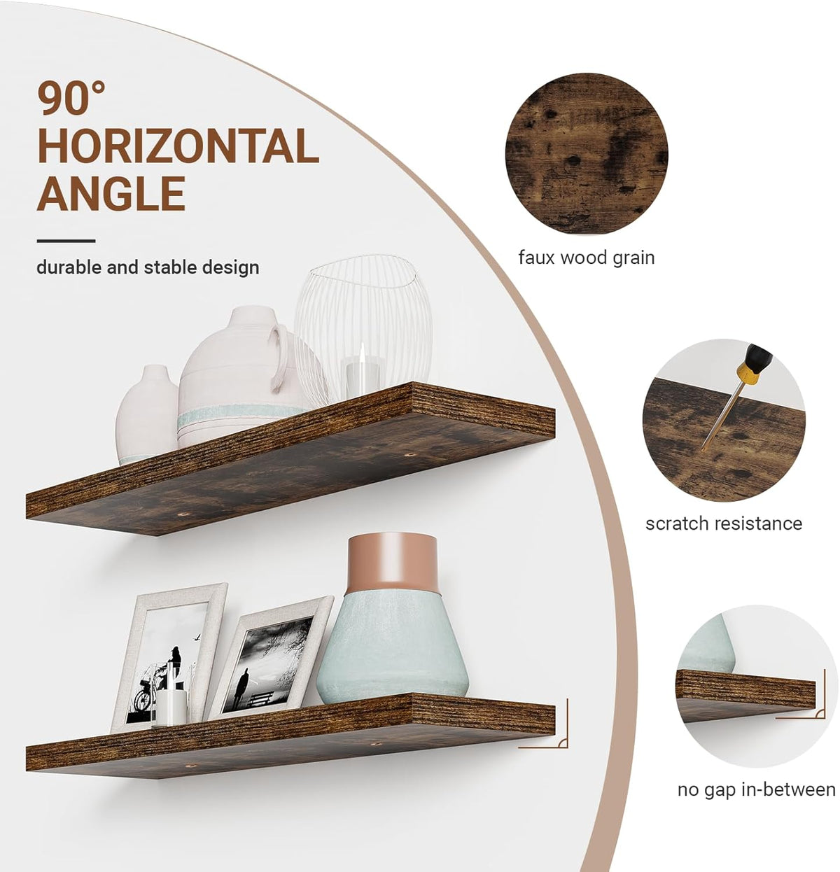Heimlove 40 Inches Floating Shelves for Wall,9.3" Deep Rustic Brown Long Floating Shelves Set of 2,Large Display Shelf & Storage Shelf,Wall Shelf for Bathroom Bedroom Living Room Kitchen Office