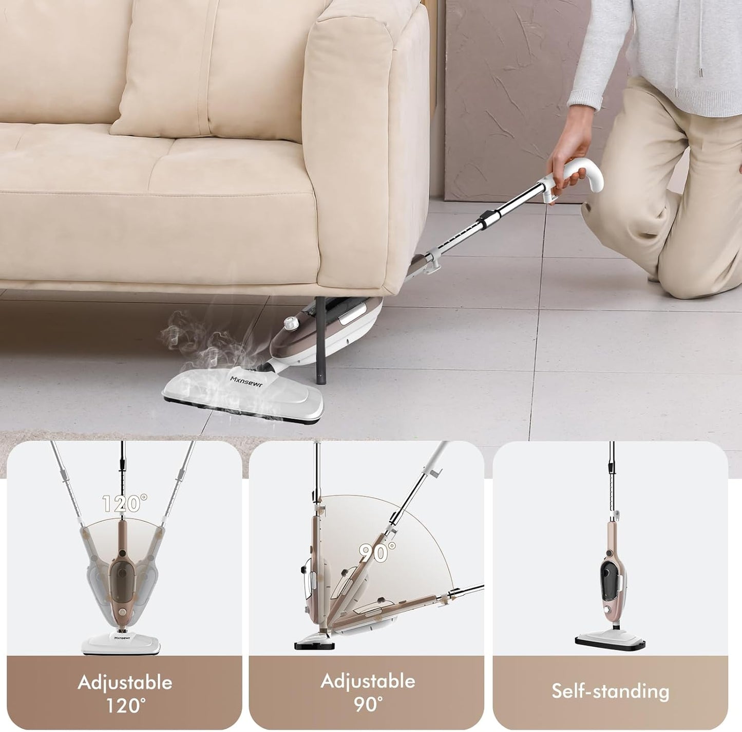 Steam Mop - All-in-one Powerful Handheld Steam Cleaner Detachable Floor Steamer with 11 Accessories, MultiPurpose Steamer for Hardwood Floors, Clothes,Windows,Tiles,Carpet, Whole Home Use, Rose Gold