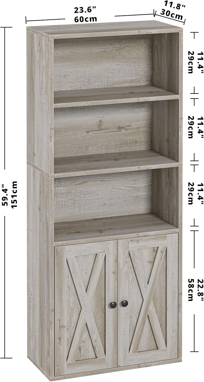 IRONCK Industrial Bookshelves and Bookcases with Doors 11.8 in Depth Floor Standing 5 Shelf Display Storage Shelves Bookcase Home Decor Furniture for Home, Office, Living Room, Bedroom