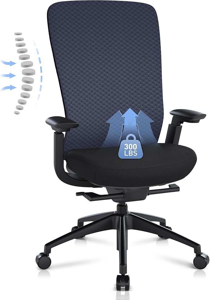 COLAMY Ergonomic Mesh Office Chair, Computer Executive Desk Chair, Ergonomic Office Chair Lumbar Support with Flexible Backrest, Slide Seat, Darkblue