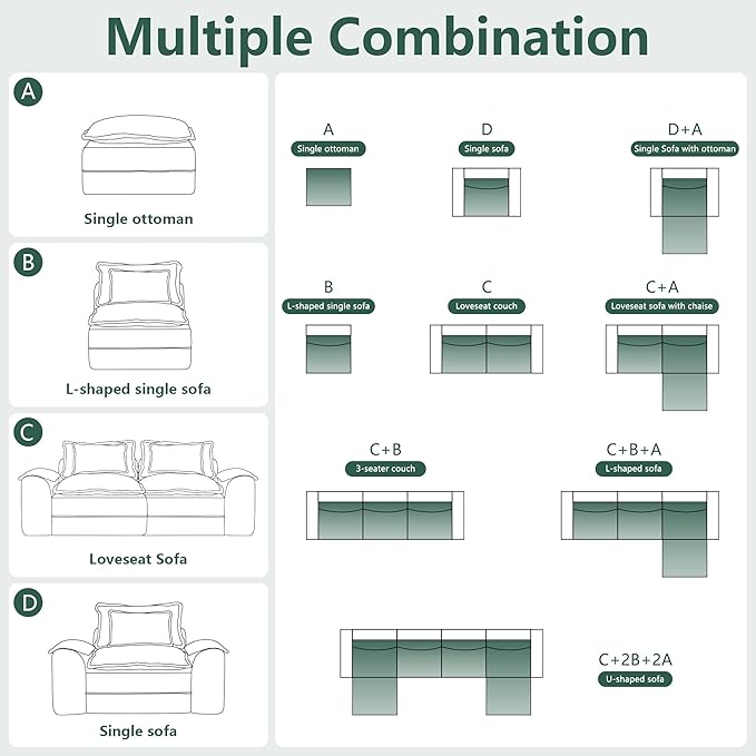 Hobestluk 152" Cloud Modular Sectional Couch 4-Seater Sofa with Ottomans U Shaped Couch Deep Seat Sofa with Removable Cover for Living Room (Dark Grey, 4-Seater Sofa with Two Ottomans)