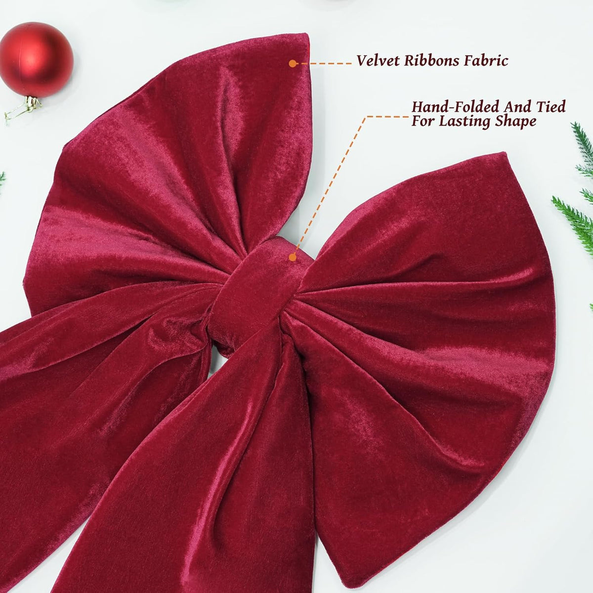 Christmas Decorations - Christmas Bows - 2 Pack 36x18 Inches Large Red Velvet Christmas Tree Topper - Burgundy Ribbon Gift Bows - Xmas Decor for Indoor Outdoor Home Wreaths Mantle Front Door Wedding