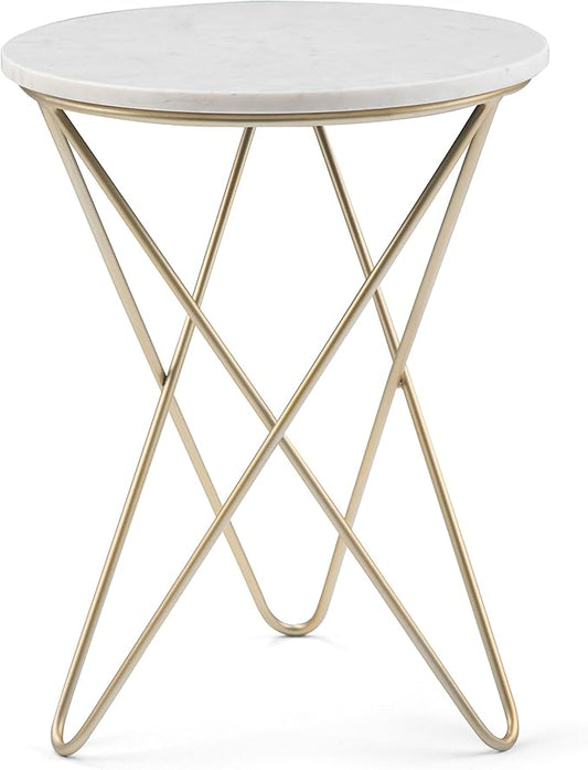 SIMPLIHOME Gabon Modern 18 inch Wide Metal Accent Side Table in White, Gold for the Living Room and Bedroom
