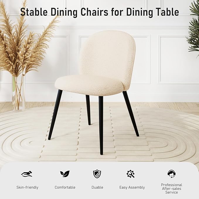 Upholstered Dining Chairs Set of 2, Modern Kitchen Side Chair with Padded Seat Comfortable Chenille Fabric Study Matel Legs,Desk Chairs with Back for Dining Room Kitchen, Beige