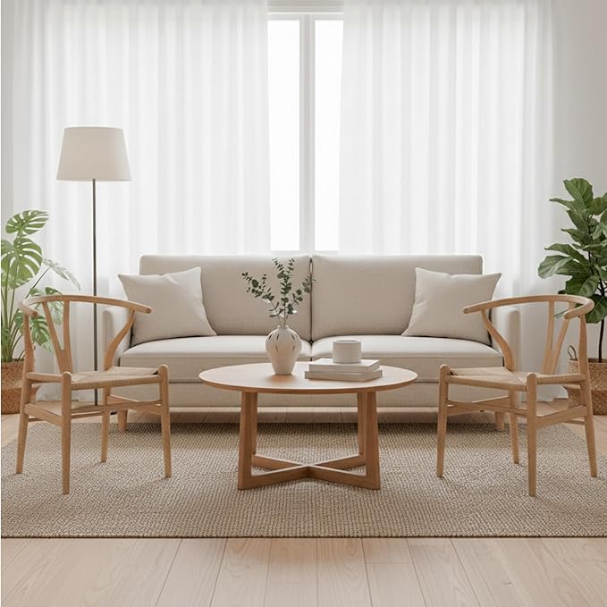 Tomile Wishbone Chair, Wishbone Dining Chair with Arms, Solid Wood Dining Chair & Wood Chair, MCM Dining Chairs, Mid Century Modern Dining Chairs for Dining Room & Kitchen (Ash Wood - Natural)