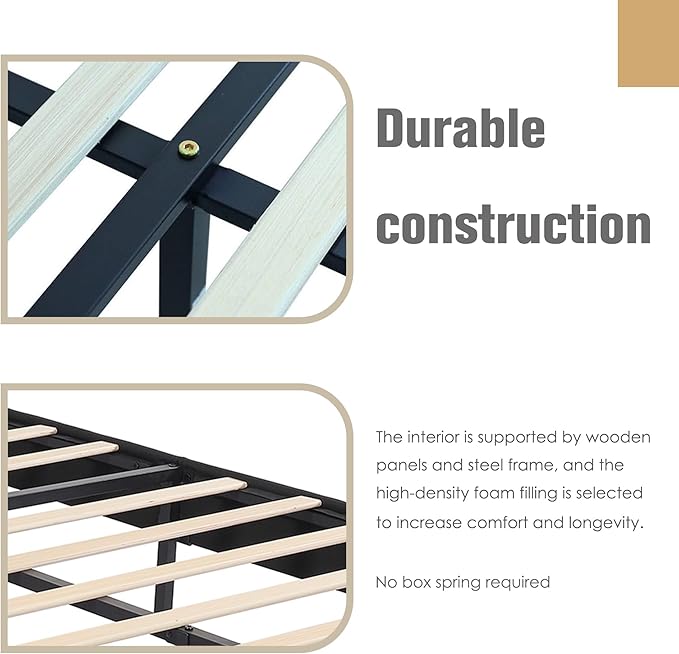 AGARTT Upholstered Platform Bed Frame King Size with Headboard and Footboard/Wooden Slats Support/No Box Spring Needed/Easy Assembly,Black Linen