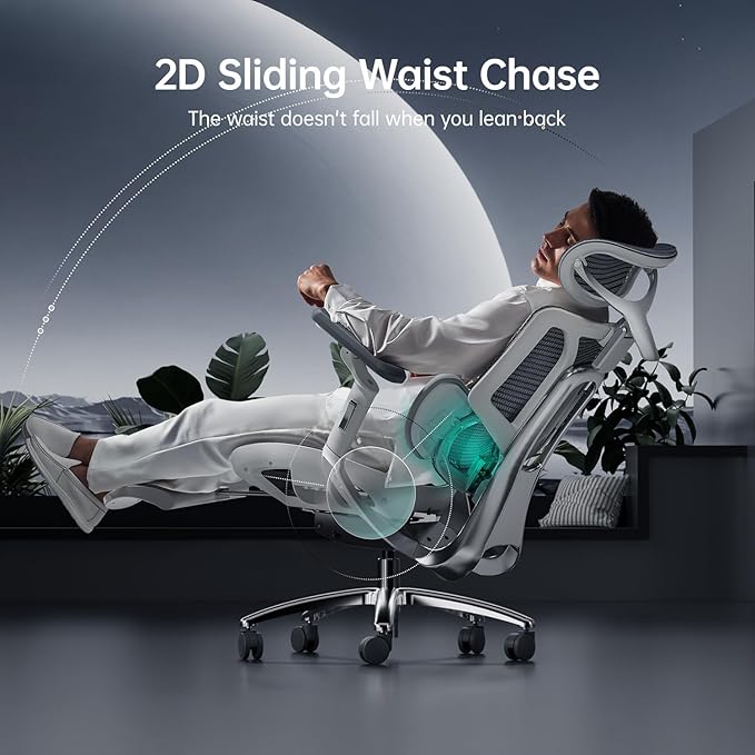 Hbada E3 Ultra Ergonomic Chair, with 3-Zone Dynamic Lumbar Support, 360° Mechanical Armrest, 4D Adjustable Headrest, Aluminum Alloy, Mesh Chair, Grey