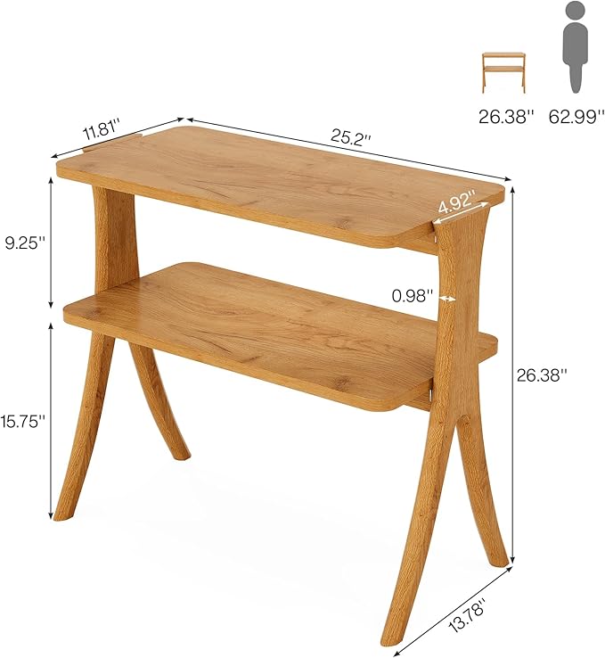 Tribesigns Narrow Side Table for Living Room, Farmhouse End Table with 2-Tier Storage Shelf and Solid Wood Legs, Slim Tall Bedside Table Nightstand for Bedroom, Small Spaces, Entryway, Brown(1)