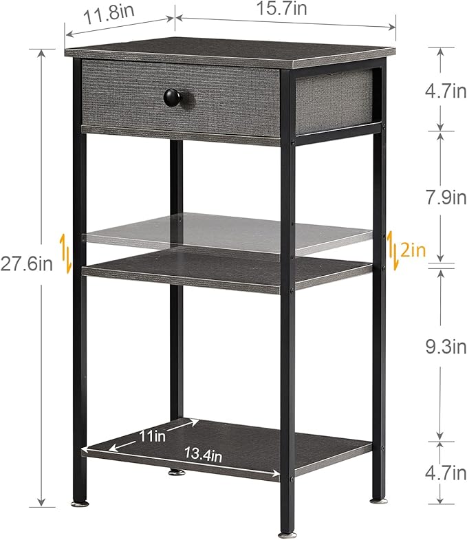 VECELO Tall End Table,Nightstand with Drawer and Adjustable Storage Shelf,27.6 inch Side Table for Living Room/Bedroom/Entryway Small Spaces