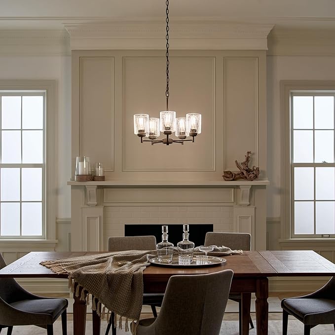 Kichler Winslow 19.75" Chandelier in Olde Bronze®, 5-Light Chandelier for Dining Room, Living Room, or Bedroom, Clear Seeded Glass, (19.75" W x 16" H), 44030OZ