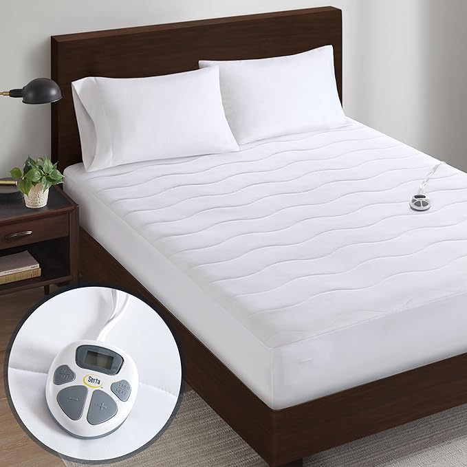 Serta Heated Mattress Pad Twin XL - Deep Pocket, 10 Heat Settings, Auto Shut Off, ETL Certified, Machine Washable, White