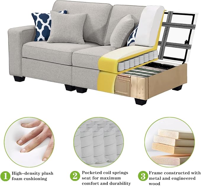 Legend Vansen Modular Sectional Sofa U Shaped Couch with Ottoman Modern Reversible Corner Sectional Couch for Living Room (Light Grey, 2+3)