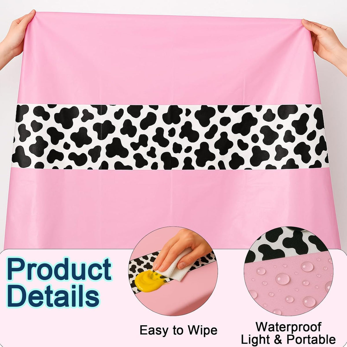 3 Pack 108 x 54 Inch Cow Print Tablecloth Cow Plastic Table Cover Birthday Party Table Cloth Disposable Plastic Farm Animal Party Cover for Disco Cowgirl Decorations Supplies Pink