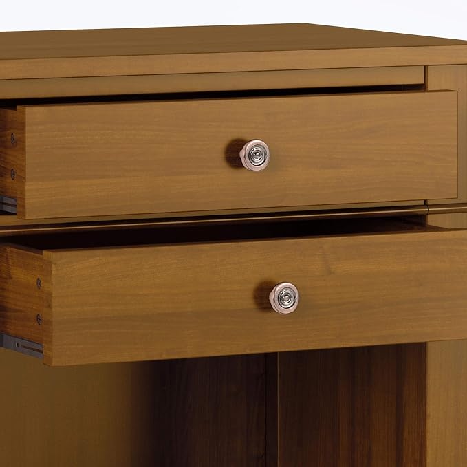 SIMPLIHOME Carlton Bedside Table - 24 inch Wide Solid Wood Nightstand Table in Light Golden Brown, Transitional Bedroom Side or End Table with 2 Drawers, Open Storage Shelf and Bronze Hardware