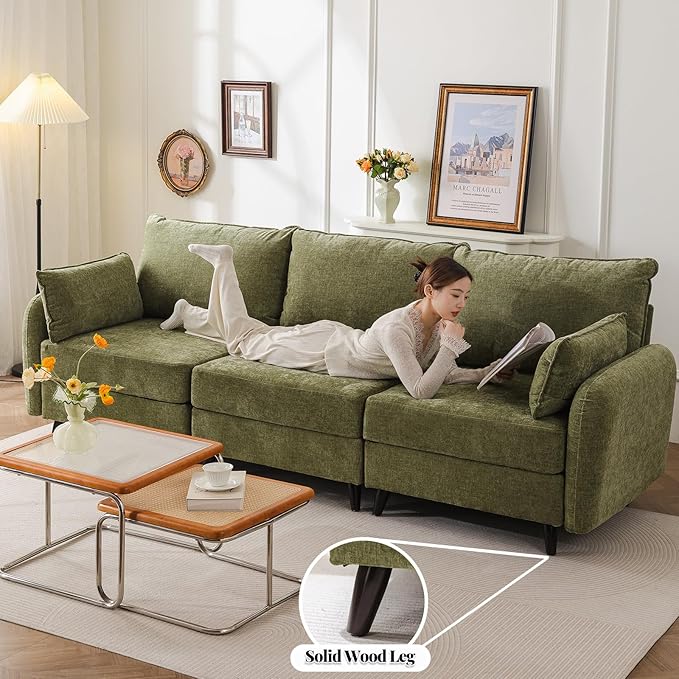 104'' Modular Sectional Sofa with All Seats Storage,Oversized 3-Seater Comfy Cloud Couches with Deep Seat,Big Couch for Living Room,Bedroom,Velet,Green