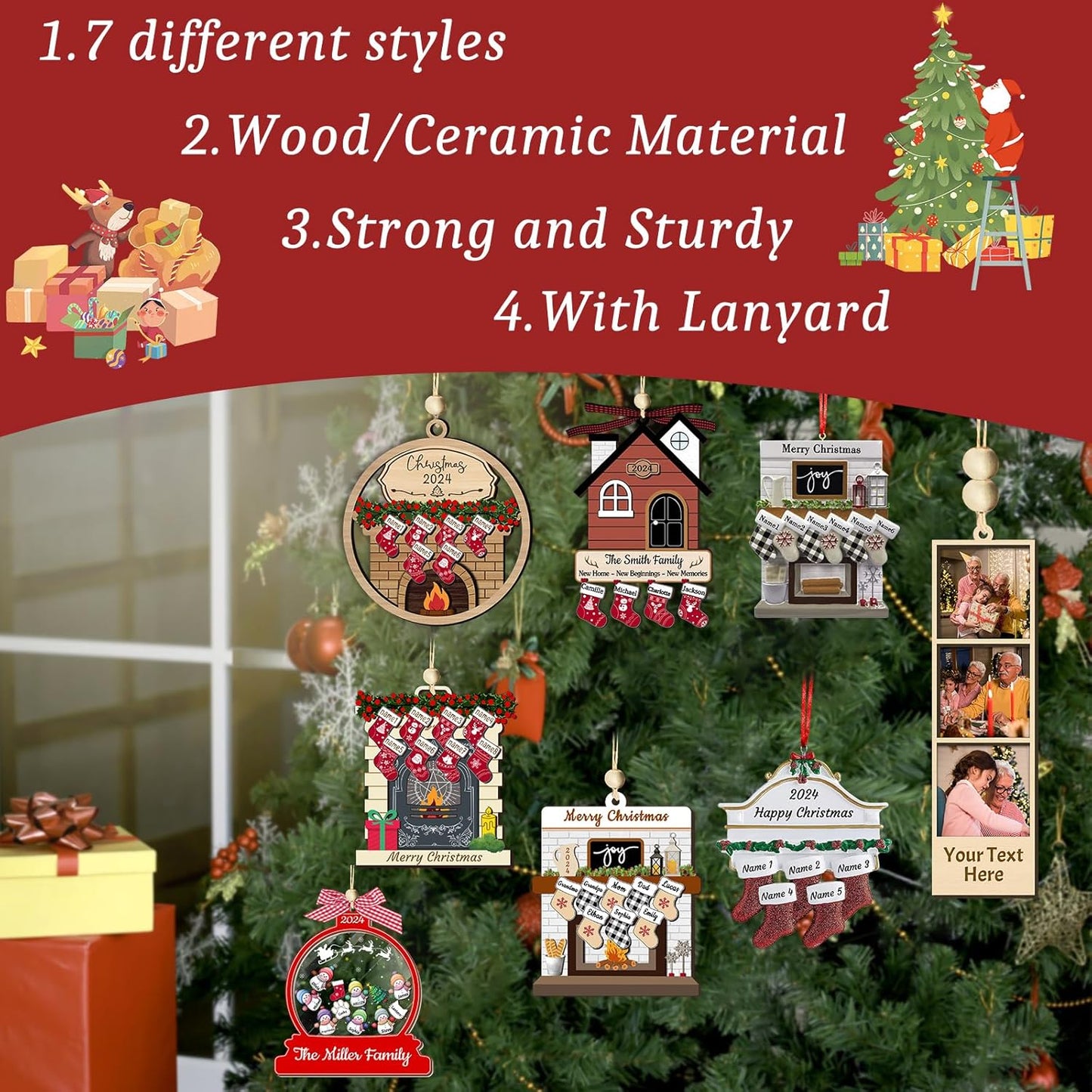 Personalized Christmas Ornaments with Names Custom Family Ornament Customized Xmas Tree Hanging Wood Decoration Gift New Home