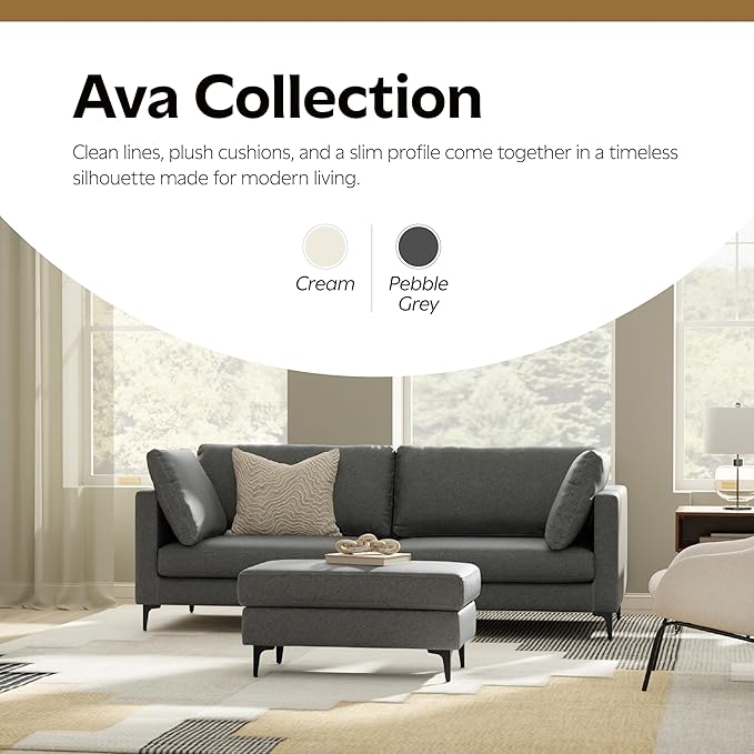 SIMPLIHOME Ava Sofa in 100% Recycled Polyester Tightly Woven Performance Fabric, Pebble Grey, 90-inches Wide, Handcrafted Mid-Century Modern Style Sofa for Living Room or Couch for Family Room