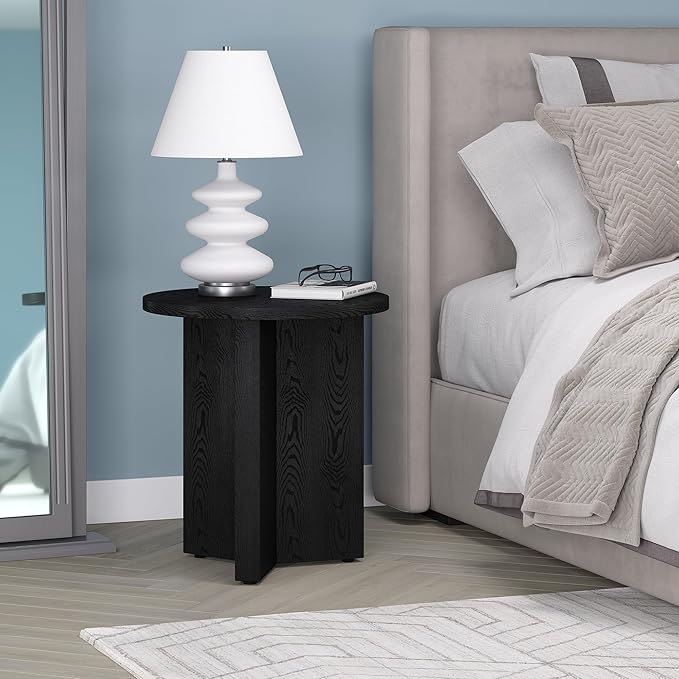 Henn&Hart 20" Wide Round Side Table in Black Grain, for Home, Living Room, Bedroom, Entertainment Room or Office