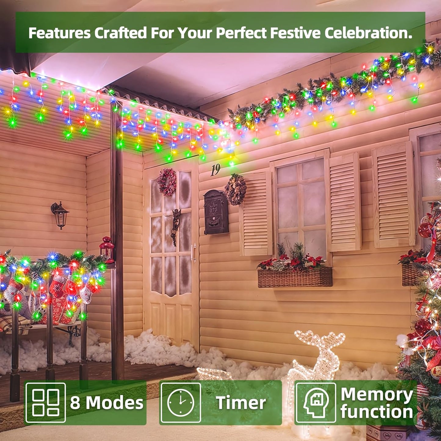 666 LED 66FT Icicle Lights Waterproof- 148 Drops 12 Modes Christmas Light with Memory Timer, Dimmable Christma TreeLights for Roof Balcony Holiday Gifts Multicolor