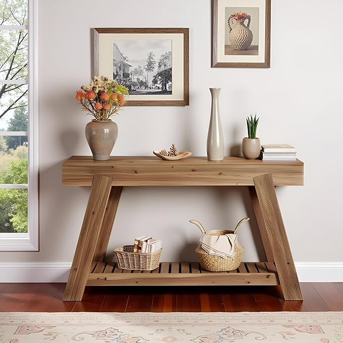 Tribesigns 62.9-Inch Solid Wood Console Table for Entryway, Long Narrow Sofa Couch Table with Storage for Living Room Hallway