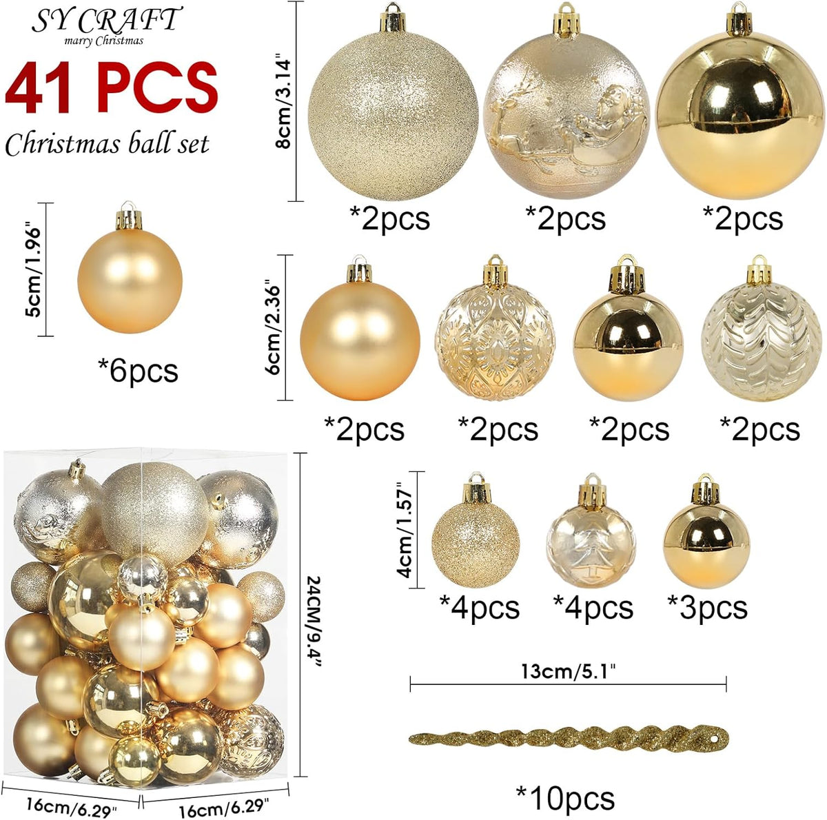 Christmas Ball Ornaments for Christmas Decorations - 41 Pieces Xmas Tree Shatterproof Gold Ball Ornaments with Hanging Loop for Holiday and Seasonal Decoration