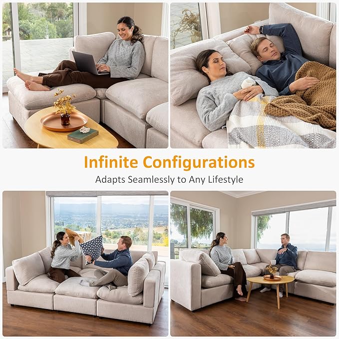 VANOMi Modular Sectional Sofa, Convertible Couch Modular Sofa Without Ottoman, Sectional Sofas for Living Room Small Apartments
