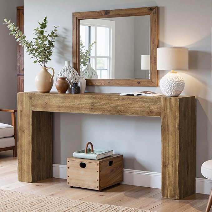Tribesigns Title 63-Inch Solid Wood Console Sofa Table, Farmhouse Long Entryway Table Behind Couch for Living Room, Entrance, Hallway, Foyer, Easy Assembly (Light Brown)