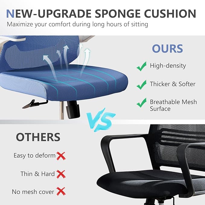 Office Chair,Ergonomic Comfy Home Desk Chair with 350LBS Capacity,High Back Gaming Chair with Wheels,Mesh Computer Chair,Lumbar Support, Adjustable Headrest,Flip-up Armrest (01Blue)