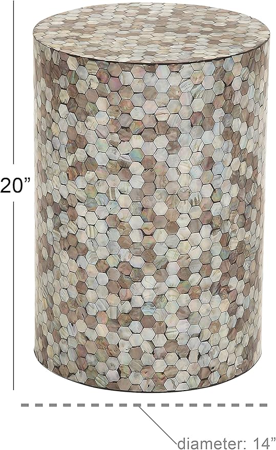 Deco 79 Mother of Pearl Shell Geometric Handmade Side End Accent Table Mosaic End Table, Side Table 14" x 14" x 20", Multi Colored