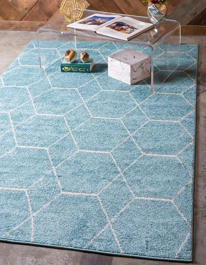Unique Loom Trellis Frieze Collection Area Rug - Geometric (10' x 14' 1", Light Blue/ Ivory)