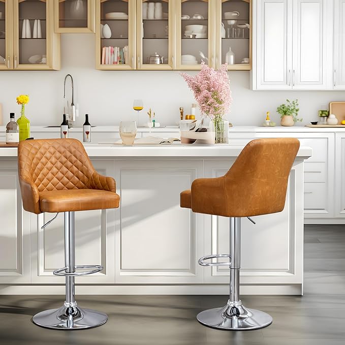 Adjustable Bar Stools Set of 2, Bar Height Stools for Kitchen Counter,Brown