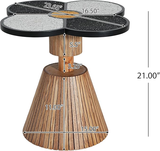 Christopher Knight Home Maven Four-Leaf Clover Side Table for Living Room, Modern Sofa End Table, Wooden Accent Table with Pedestal Base, Natural+Black+White
