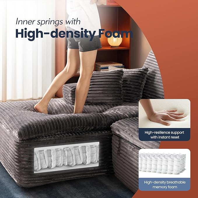 106" Oversized Couch Sofa, L Shape Couches for Living Room, No Assembly Required Plush Velvet Sectional Sofas with Left Facing Chaise for Home Apartment