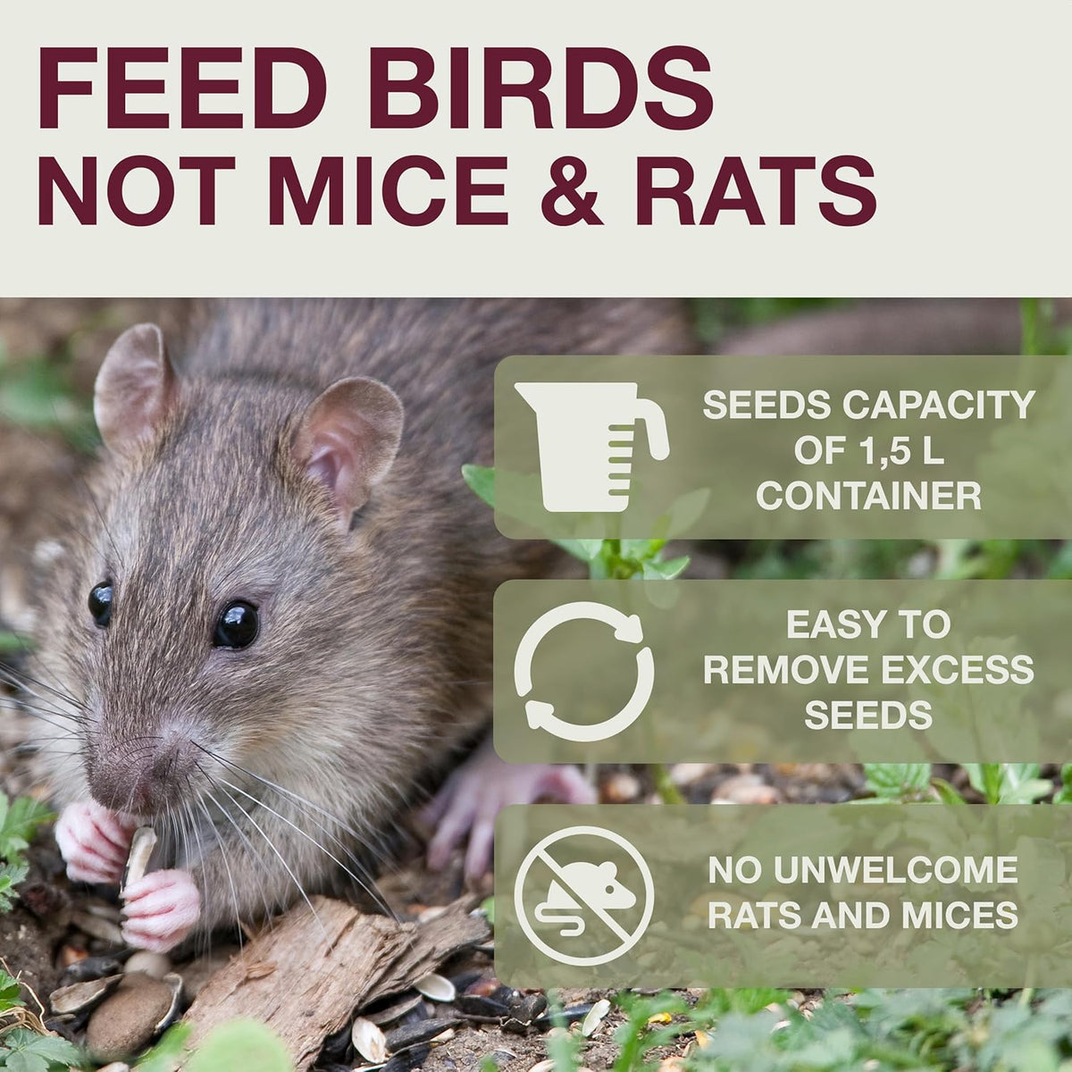 SWISSINNO No Mess Bird Feeder Lucerne Smart Birds for Fat Balls - Feed Birds, not mice & Rats! Robust & Reliable for Hanging - Light Grey