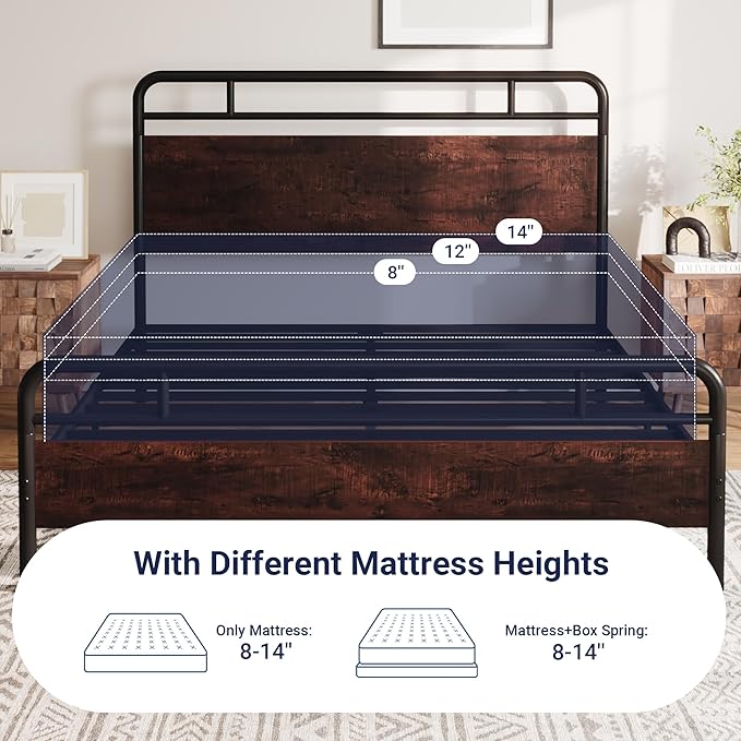 Allewie Queen Size Platform Bed Frame with Wooden Headboard and Footboard, Heavy Duty 13 Metal Slats Support, Under-Bed Storage, No Box Spring Needed, Noise Free, Easy Assembly, Mahogany
