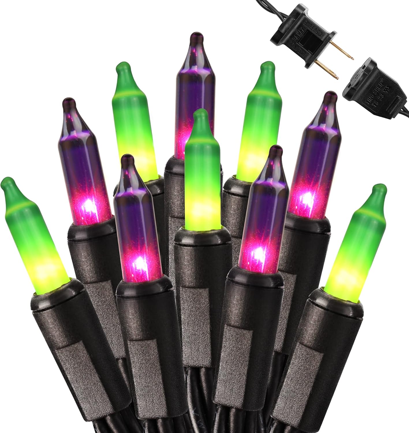 Brizled Waterproof Purple & Green Halloween Lights, 100 Count Incandescent Mini String Lights, UL Listed for Indoor Outdoor Use