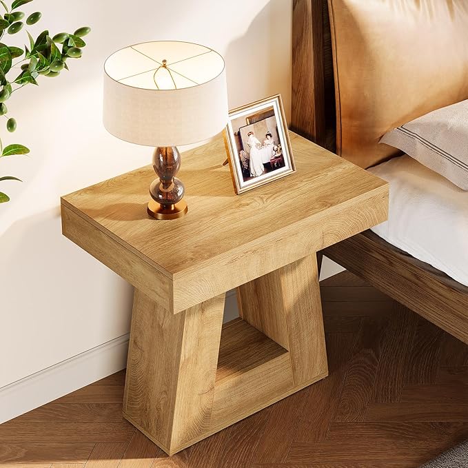 Tribesigns 24" Modern Side Table, 2-Tier Narrow Wooden End Table with Trapezoid Base, Farmhouse Small Nightstand for Living Room, Bedroom (2, Natural Wood Color)
